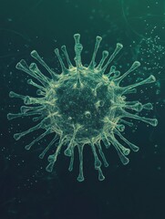 Fototapete - Graphical representation of a virus with minimalistic features and intricate details on a green background. Generative AI