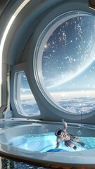 Wall Mural - stellar sanctuary retreat to tranquility in a space seamless looping overlay 4k virtual video animat