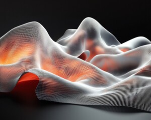 Poster - Abstract 3D rendering of flowing fabric with orange glow.