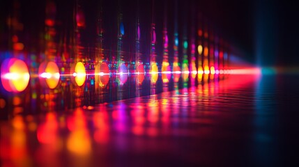 Poster - Vibrant light patterns and reflections creating a mesmerizing display in a dark space