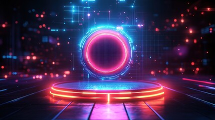 Poster - Dynamic neon portal activation futuristic arena digital art virtual environment abstract concept