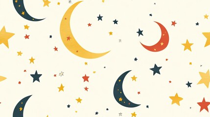 Wall Mural - night sky pattern, crescent moons, stars, background textile design