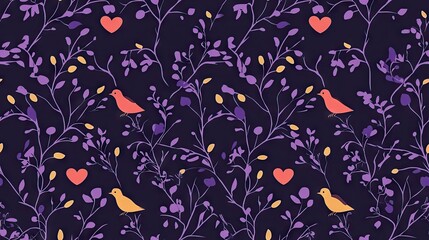 Canvas Print - Romantic bird and floral pattern design, perfect for Valentine's Day cards or fabric prints