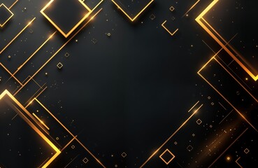 Poster - Abstract design with golden geometric shapes on dark background. Modern, luxury style. Patterned lines, squares create elegant visual effect. Suitable for posters banners. Dark background with gold