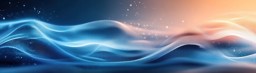 Poster - Dynamic waves of light and color dance across the ocean horizon abstract digital art serene atmosphere wide angle view