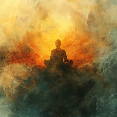 Wall Mural - Meditative buddha in ethereal landscape spiritual awakening digital art tranquil environment serene viewpoint