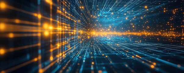 Fototapete - Dynamic data flow visualization digital space 3d animation futuristic environment perspective view technology concept