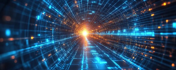 Poster - Dynamic light tunnel visualization digital art abstract illuminated environment perspective view futuristic concept