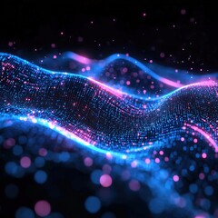 Poster - Dynamic neon wave patterns digital realm abstract art virtual environment close-up view visual concept