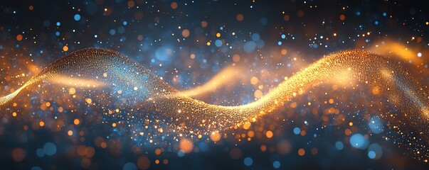 Poster - Dynamic flow of golden particles in a dark environment abstract conceptual visualization motion art