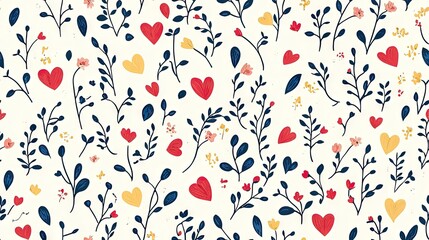 Canvas Print - Romantic floral heart pattern; love, spring, background, design