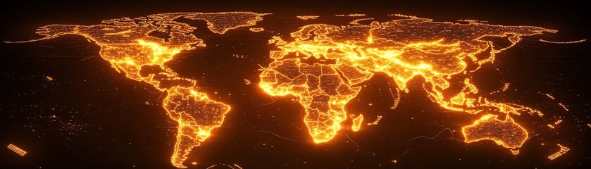 Poster - World map of glowing circuits, artificial intelligence and technology, data transfer, international telecommunications, business connectivity, global information exchange