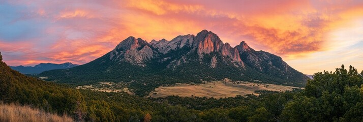 Aufkleber - Majestic mountain peaks illuminated by the radiant sun at dawn in a breathtaking landscape. Generative AI