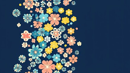 Canvas Print - Colorful floral design, vertical layout, dark blue background, spring mood, greeting card