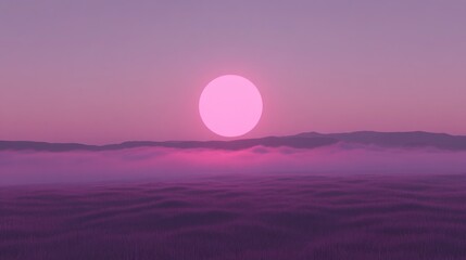 Wall Mural - Pink sunset over misty field, digital art, background