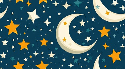 Wall Mural - night sky crescent moon stars pattern background design