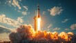© irawan710 - Rocket Launch Sunrise Spaceflight, fiery exhaust, clouds