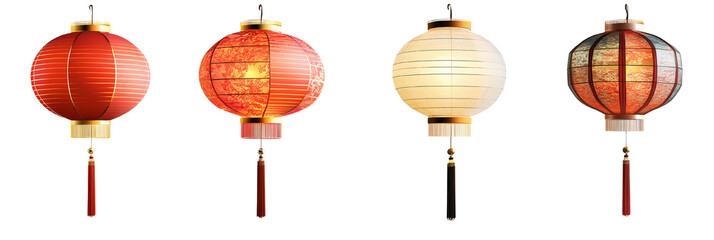 asian paper lanterns set on white background