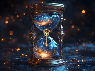 Wall Mural - cosmic hourglass celestial timepiece representing eternal cosmic energy and passage of time