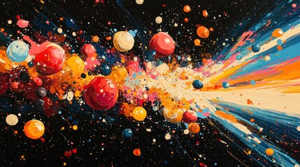 Wall Mural - Colorful paint explosion on black.