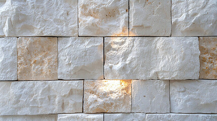 Wall Mural - Close up of textured whitewashed brick wall with soft illumination, showcasing natural variations in color and texture. light enhances wall unique features