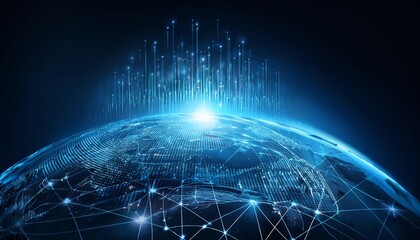 Poster - A glowing globe with interconnected networks and digital data streams, representing global connectivity and advanced technology.