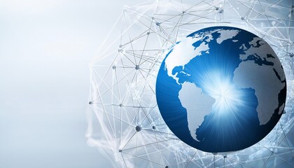 Poster - A digital representation of Earth surrounded by a network of interconnected lines, symbolizing global connectivity and technology.