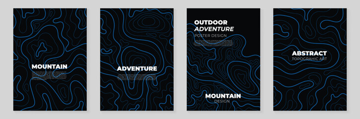 Wall Mural - abstract topography line poster vector set. mountain terrain map background with abstract shape line