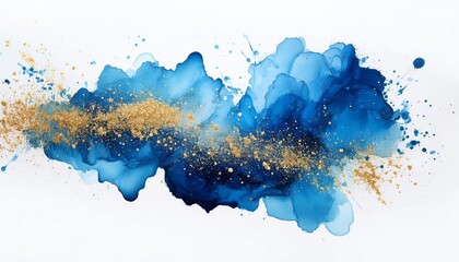 Poster - A vibrant blue watercolor abstract with gold accents, creating a mesmerizing flow and texture, evoking a sense of tranquility and elegance.