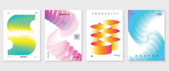 Wall Mural - modern gradient poster background vector set. minimalist cover template with vibrant perspective geo