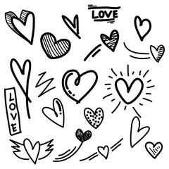 Poster - Doodle hearts on set. hand drawn style. love symbol. vector illustration