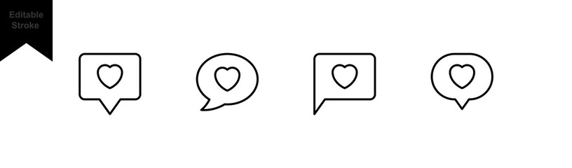 Fototapete - love heart icon speech bubble symbol, like speech bubble line icon. social media notification icons. editable stroke. vector illustration