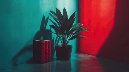 Wall Mural - Stylish indoor plant with colorful wall backdrop