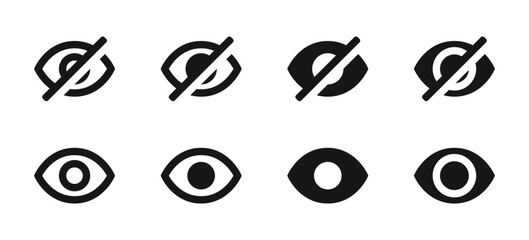 Wall Mural - eye icon set. vision icon, see view icons - eyesight symbol - invisible eye hide icon, incognito ico