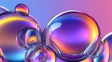 Wall Mural - Colorful abstract bubbles with iridescent reflections