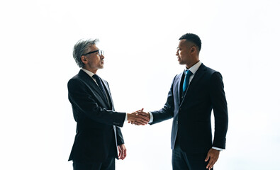 Poster - handshake, shaking hands, business, man, silhouette, businessman, global, foreigner, multinational, partnership, cooperation, support, business talk, contract, negotiation, teamwork, greeting, unity, 