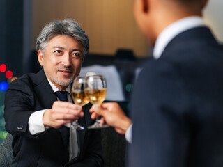 Poster - toasting, business, wine, champagne, businessman, man, toast, party, glass, smile, businessperson, people, alcohol, drinking, event, entertainment, celebration, countdown, new year, new year's eve, pr