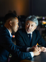 Poster - business, conference, meeting, discussion, businessman, work, person, people, businessperson, office, night view, consultation, guidance, manager, global, foreigner, japanese, asian, man, multinationa