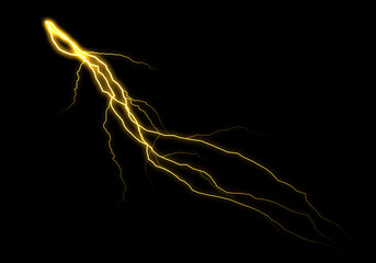 Poster - A vibrant, golden lightning bolt streaks across a pitch-black background, its branches intricately detailed.  The electric energy is captured in a dynamic, powerful display.