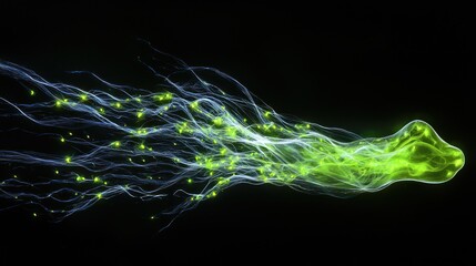 Fototapete - Abstract Green Energy Flowing Through Dark Space
