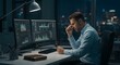© Nardo leo - Tired Businessman Working Late with Multiple Screens