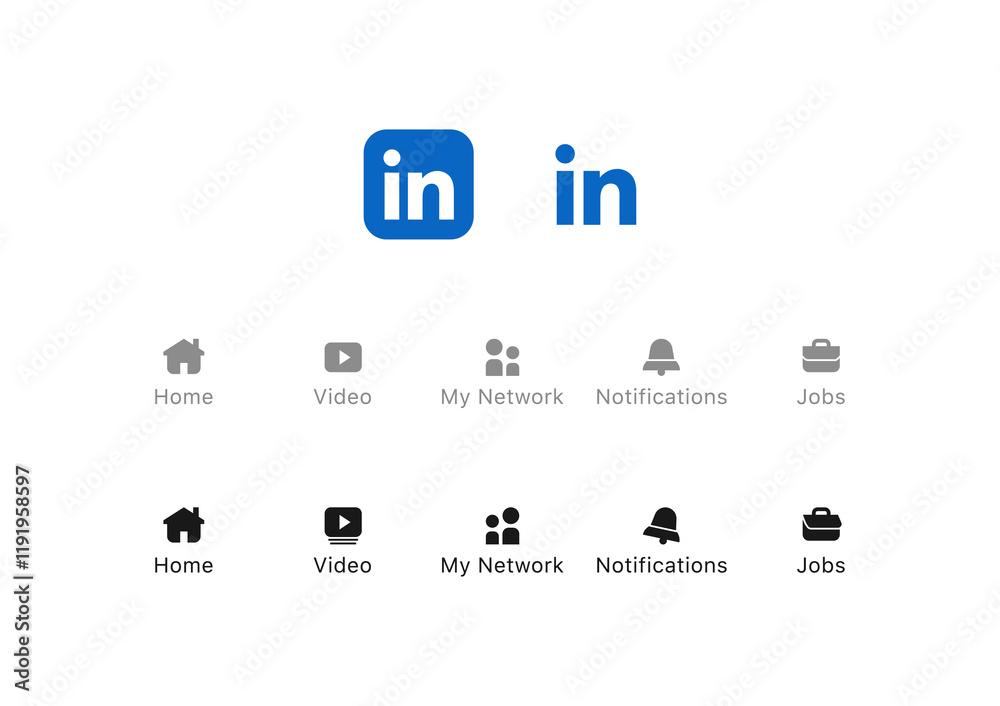 linkedin logo or icon . linkedin app icons; home, video, friends ...