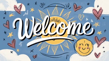 Canvas Print - Welcome greeting with sun and hearts design