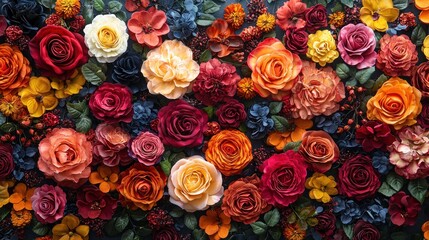 Wall Mural - Many colorful roses floral pattern.