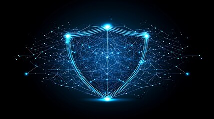 Wall Mural - Glowing digital shield on dark background for cybersecurity