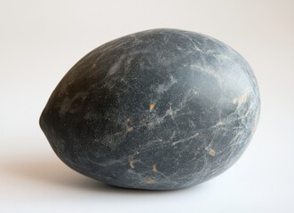 Poster - Smooth Black Oval Stone with Intriguing Patterns and Textures on a Soft Background Ideal for Natural Art, Design, and Tranquility Themes