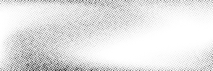 Poster - Grunge halftone gradient background. Faded dotted grit noise texture. Black and white rasterized sand wallpaper. Retro pixelated bitmap backdrop. Aged anime or manga comic grain overlay. Vector