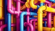 © jiraphat - A colorful pipe system with a rainbow of colors. The pipes are connected in a way that they form a complex network. Concept of creativity and complexity, as well as the idea of interconnectedness
