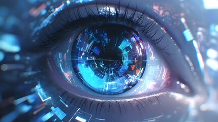 Futuristic digital eye, symbolizing data networks and cyber security.