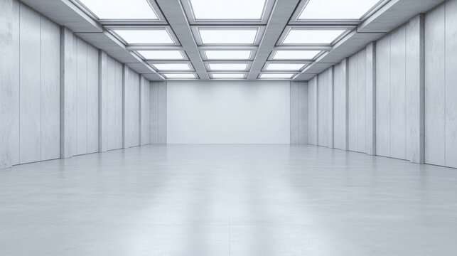 Modern minimalist concrete room interior, empty, spacious, and bright, perfect for presentations or mockups, clean lines and neutral tones create a stylish backdrop